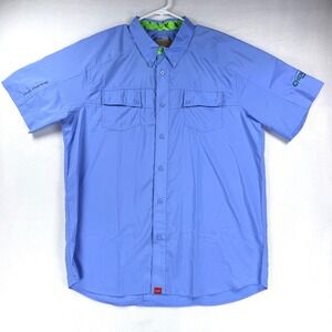 Mens Huk Fishing Performance Button Up Shirt Short Sleeve Blue Sz XL Outdoor